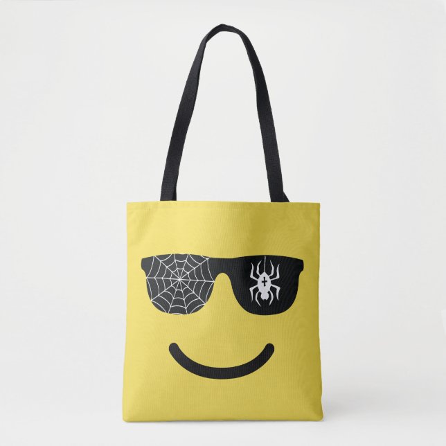 Emoji Smiling Face with Sunglasses Halloween Treat Tote Bag (Front)