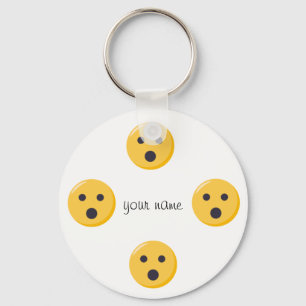 Emoji Surprised Face  and '' Your Name Here " Key Ring