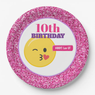 Emoji Teen Birthday Pink Glitter Paper Plates