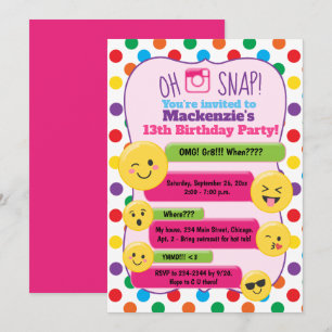 Emoji Texting Multi-Colour Girl's Birthday Teen Invitation