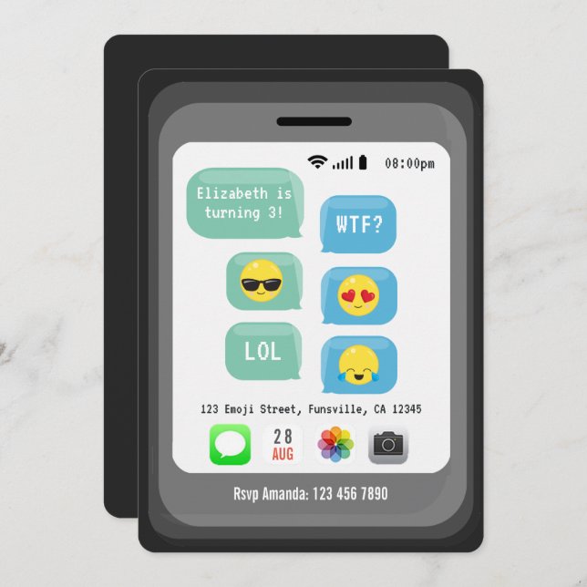 Emoji theme Birthday Party Invitation (Front/Back)