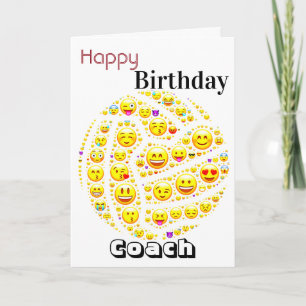 Emoji Theme Personalised Netball Coach Birthday Card