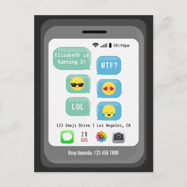 Emoji themed Birthday Party Postcard (Front)