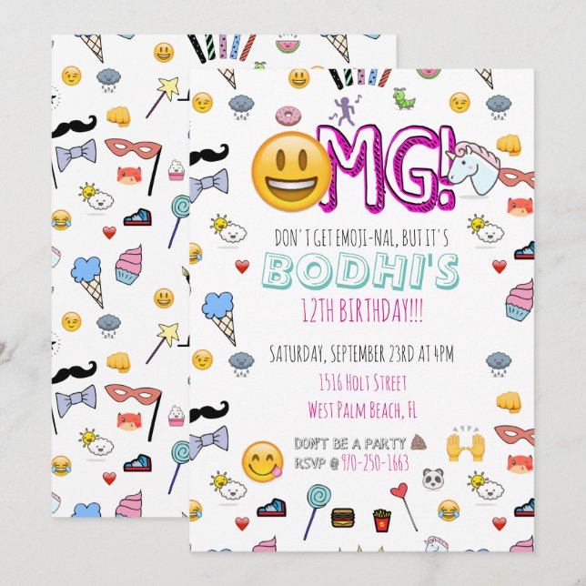 Emoji Themed Party Invitation (Front/Back)