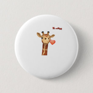 emoji winking kissing heart giraffe face   6 cm round badge