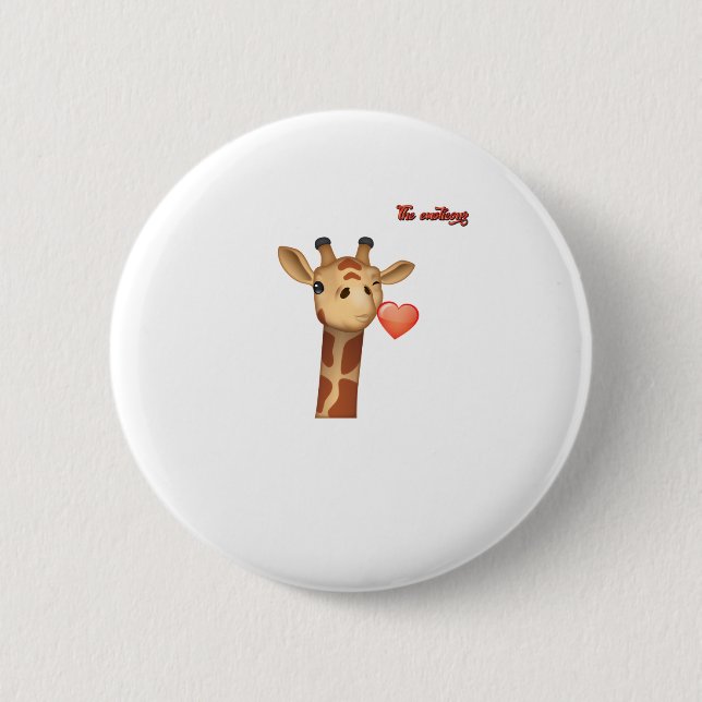 emoji winking kissing heart giraffe face   6 cm round badge (Front)