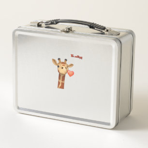 emoji winking kissing heart giraffe face   metal lunch box