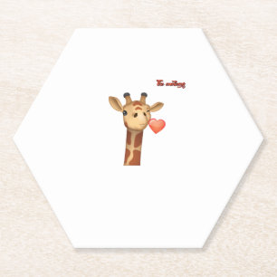 emoji winking kissing heart giraffe face paper coaster