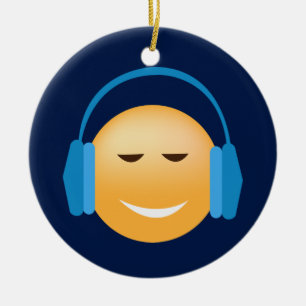 Emoji With Headphones Ceramic Tree Decoration