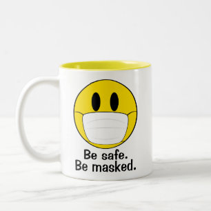 Emoji with Mask Illustrated Two-Tone Coffee Mug