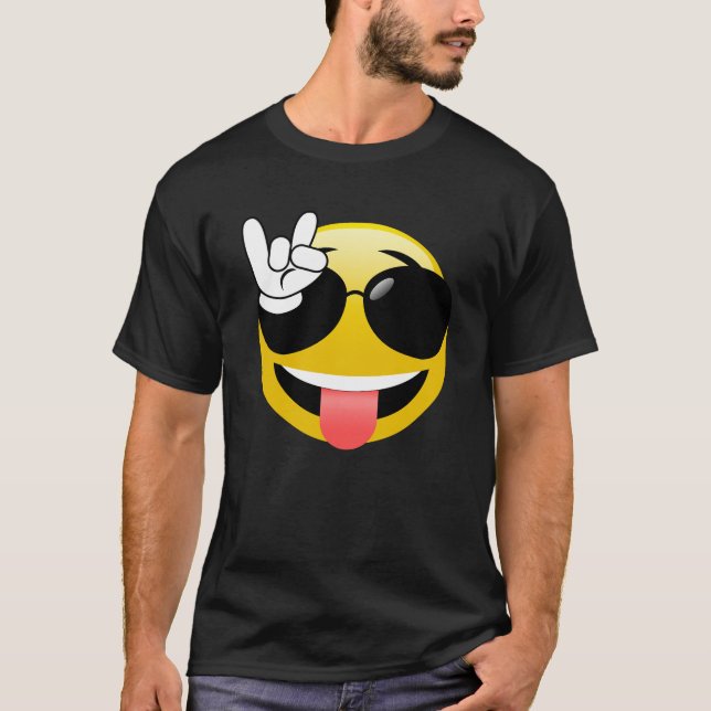 Emoji With Rock On Hands T-Shirt (Front)