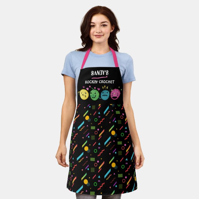 Emoji yarn crochet hook personalised craft show apron (Worn)