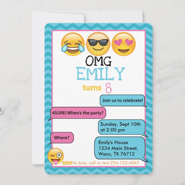 Emojis Birthday Party- Invitation (Front)
