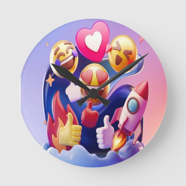 Emojis Unleashed A Fun, Colourful Adventure Round Clock (Front)