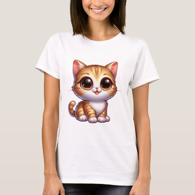emoshonal Cute Cat T-Shirt for Girls and Women  (Front)