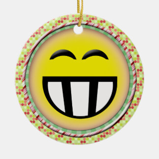 EMOTICON BIG TOOTHY FACE CERAMIC TREE DECORATION