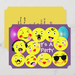 Emoticon Funny Cute Trendy Faces Party Invitation