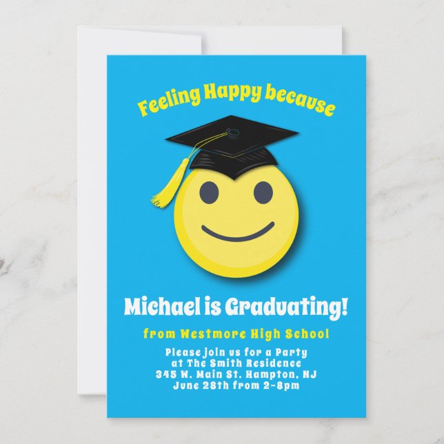 Emoticon Happy Cute Graduation Party Invitation (Front)