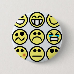 emoticon happy face 6 cm round badge