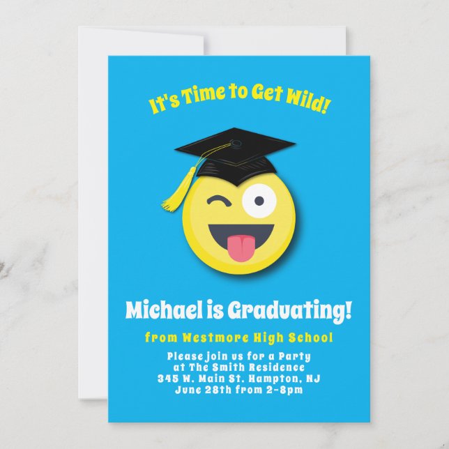 Emoticon Wild Face Cute Graduation Party Invitation (Front)
