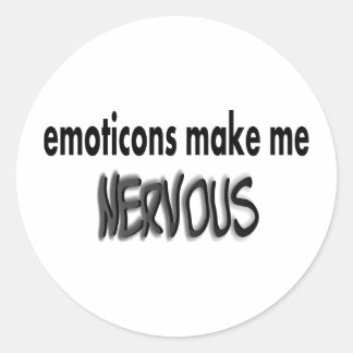 Emoticons Make Me Nervous, Black & Grey Classic Round Sticker