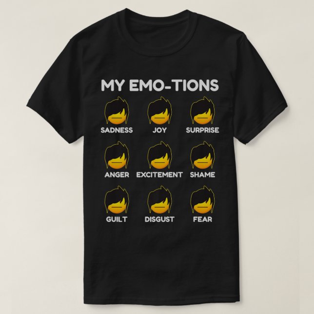 Emotion Emoticon Inspired Emo Feelings Related Emo T-Shirt (Design Front)
