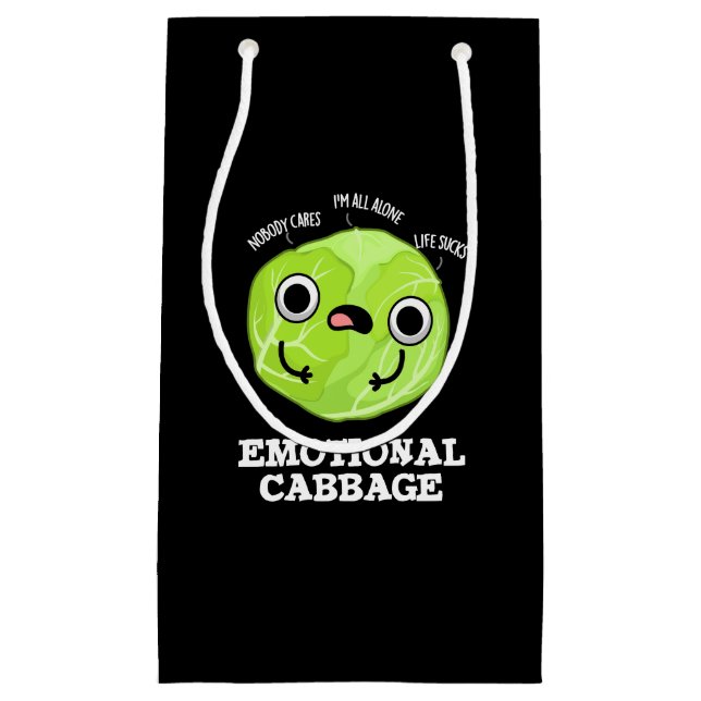 Emotional Cabbage Funny Veggie Pun Dark BG Small Gift Bag (Front)
