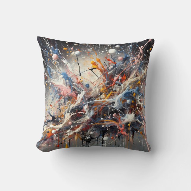 Emotional Colour Splash – Abstract Expressionist P Cushion (Front)