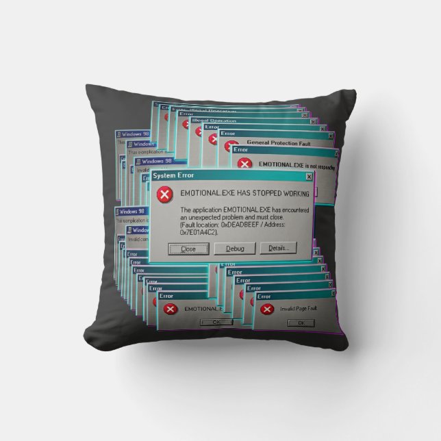 Emotional.exe Has Stopped Working Retro Computer E Cushion (Front)
