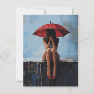 Emotional Female Portrait with Red Umbrella Postcard