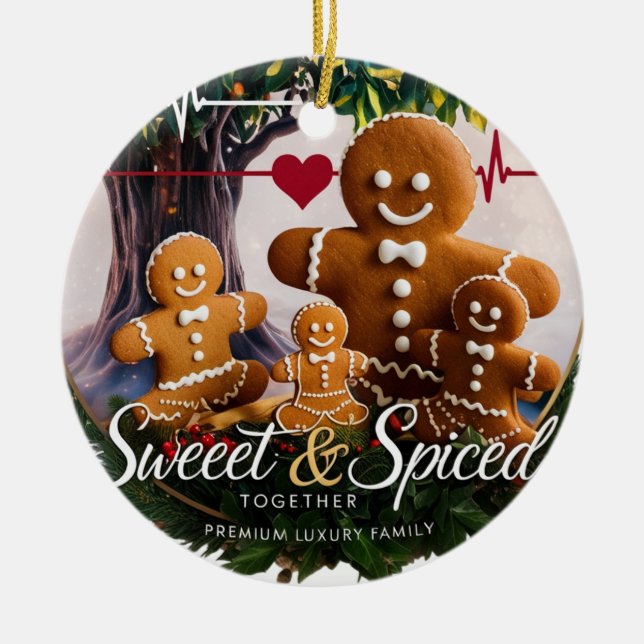 Emotional Luxury Gingerbread Family Heartbeat  Ceramic Tree Decoration (Front)