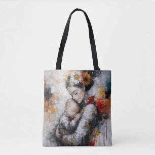Emotional Motherhood Wall Art with Floral Crown Tote Bag