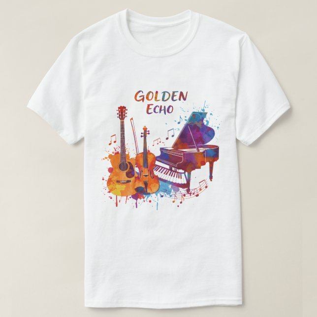 Emotional Music Quote – Watercolor Guitar, Violin  T-Shirt (Design Front)