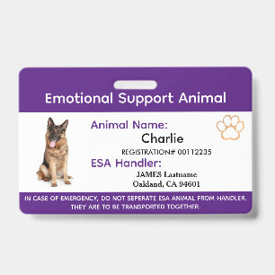 Emotional Support Animal ESA ID One Photo Badge