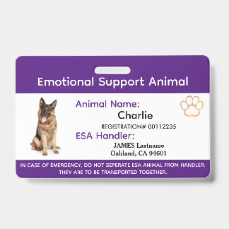 Emotional Support Animal ESA ID One Photo Badge
