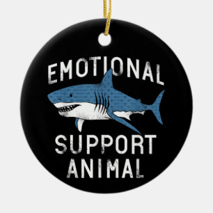 Emotional Support Animal Funny Scary Shark Pun Hum Ceramic Tree Decoration