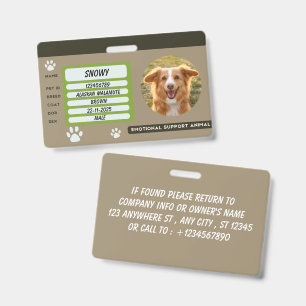 Emotional Support Animal ID Card Template Badge