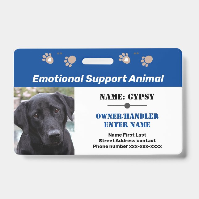 Emotional Support Animal ID One Photo Option Badge (Front)