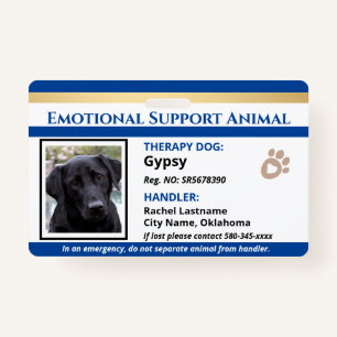 Emotional Support Animal ID One Photo Option Badge ID Badge