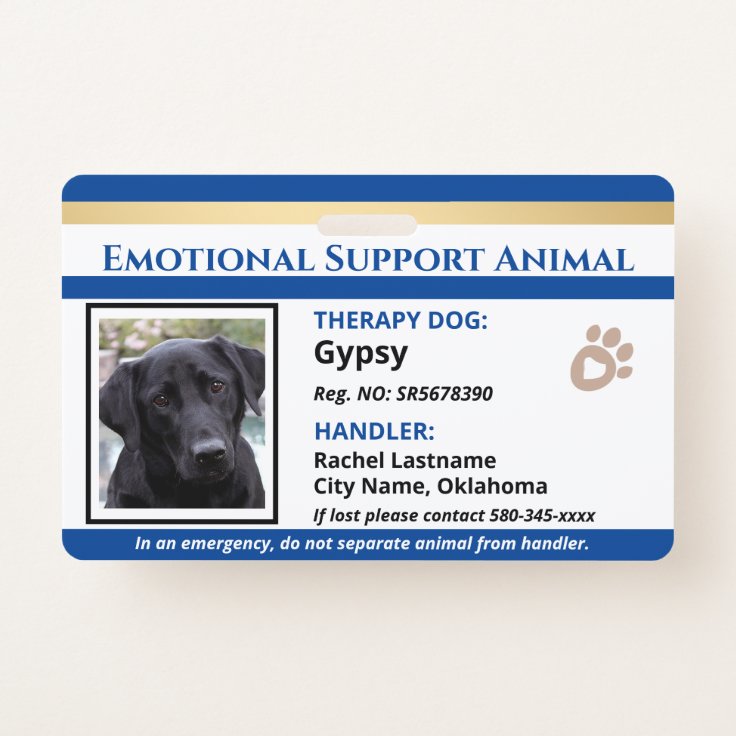 Emotional Support Animal ID One Photo Option Badge ID Badge | Zazzle