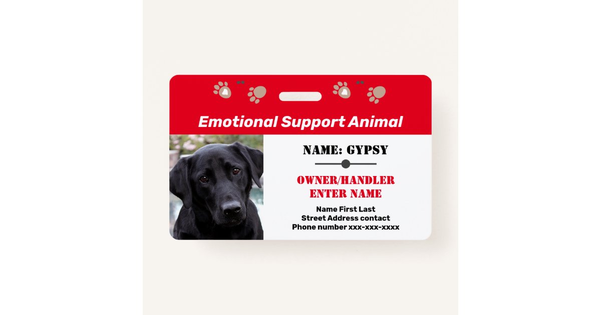 Emotional Support Animal ID One Photo Option ID Badge