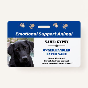 Emotional Support Animal ID One Photo Option ID Badge