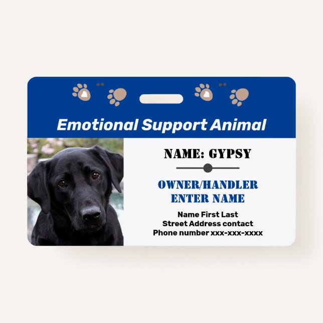 Emotional Support Animal ID One Photo Option ID Badge (Front)