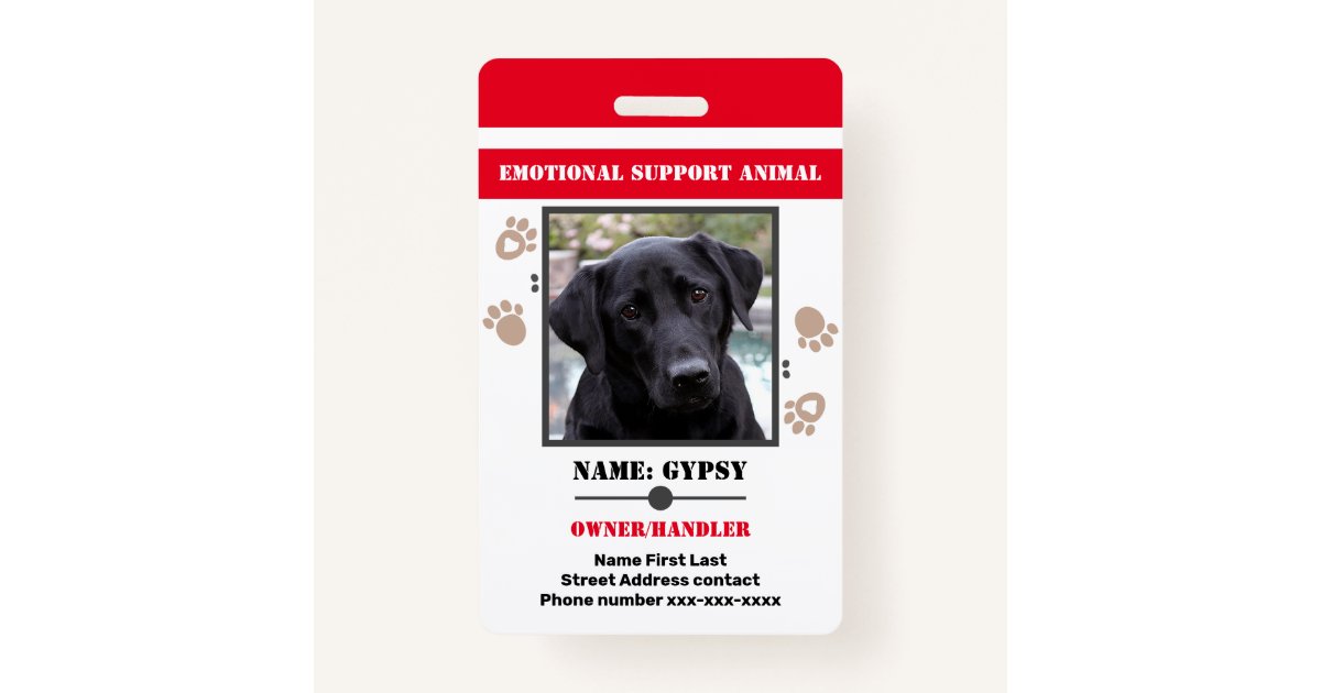 Emotional Support Animal ID One Photo Option ID Badge Zazzle