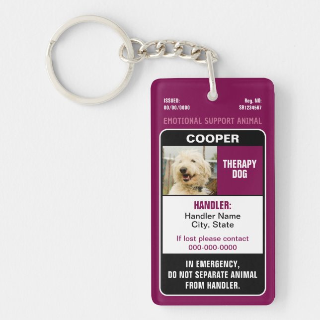 Emotional Support Animal ID Therapy Photo Custom Key Ring (Front)