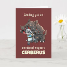 Emotional Support Cerberus greeting card