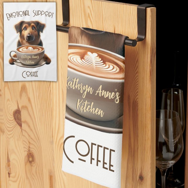 Emotional Support Coffee Cute Mental Health Tea Towel (Add a dose of caffeine-powered cheer to your kitchen with this Emotional Support Coffee towel Dog)