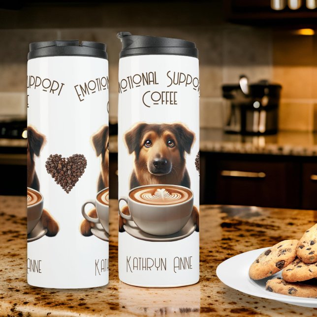 Emotional Support Coffee Cute Mocha Thermal Tumbler (Caffeinated Thermal Tumbler for Coffee Lovers "Emotional Support Coffee" Gift)