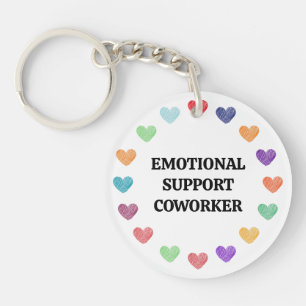 Emotional Support Coworker with Rainbow Hearts Key Ring