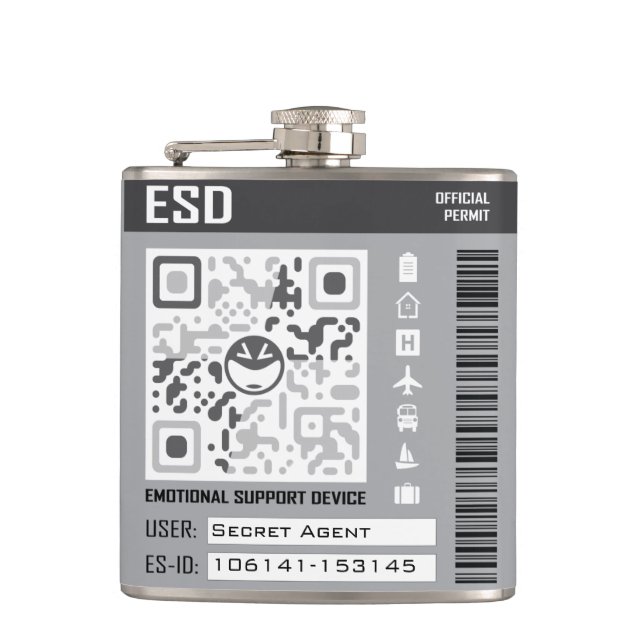 Emotional Support Device Grey Hip Flask (Front)